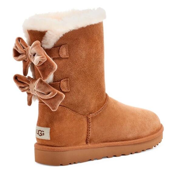 NEW UGG Bailey Bow Crushed Velvet Boot Womens 9 Sheepskin Wool Lined Cozycore - Picture 1 of 12